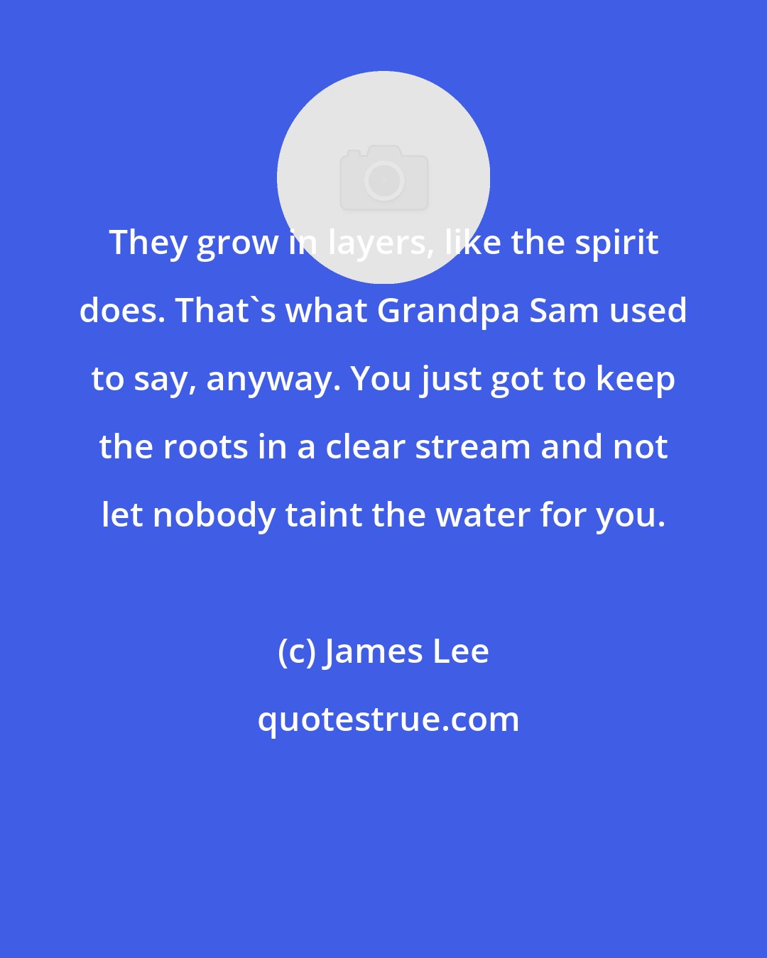 James Lee: They grow in layers, like the spirit does. That's what Grandpa Sam used to say, anyway. You just got to keep the roots in a clear stream and not let nobody taint the water for you.