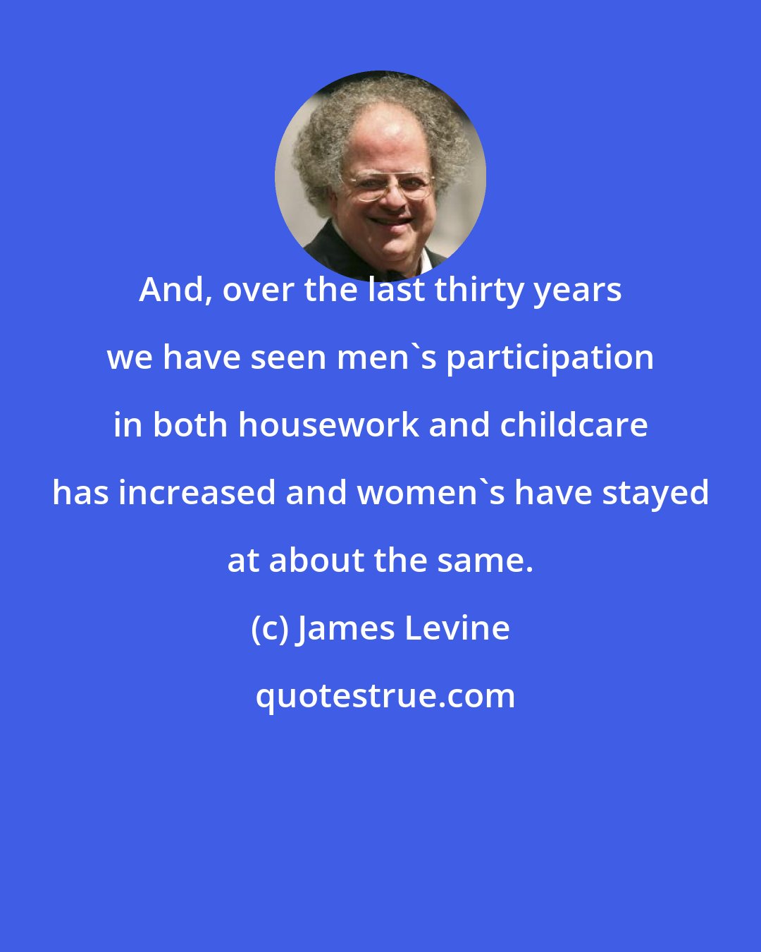 James Levine: And, over the last thirty years we have seen men's participation in both housework and childcare has increased and women's have stayed at about the same.