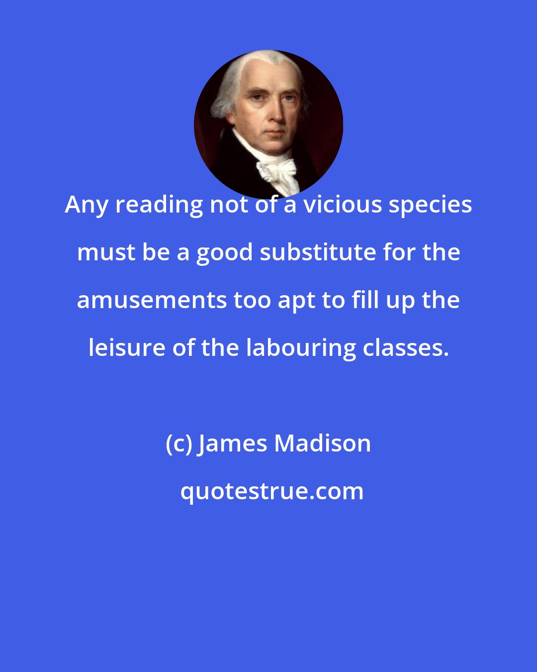 James Madison: Any reading not of a vicious species must be a good substitute for the amusements too apt to fill up the leisure of the labouring classes.