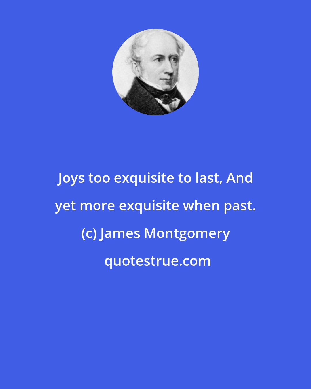 James Montgomery: Joys too exquisite to last, And yet more exquisite when past.