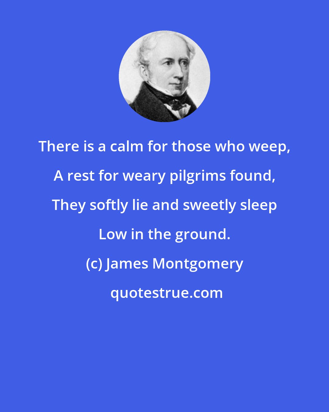 James Montgomery: There is a calm for those who weep, A rest for weary pilgrims found, They softly lie and sweetly sleep Low in the ground.