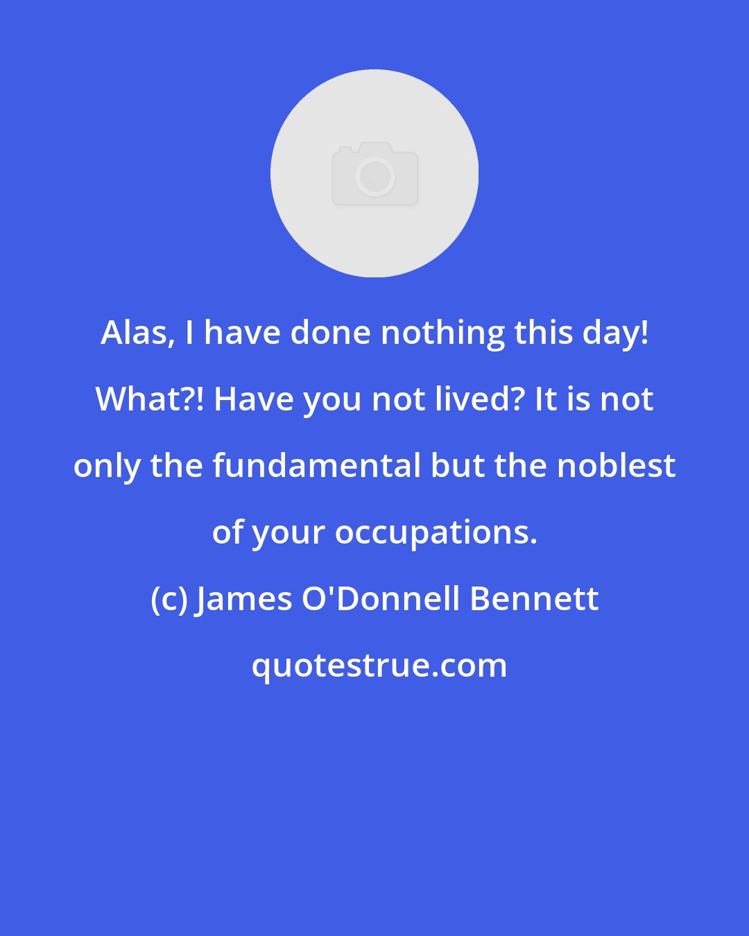 James O'Donnell Bennett: Alas, I have done nothing this day! What?! Have you not lived? It is not only the fundamental but the noblest of your occupations.