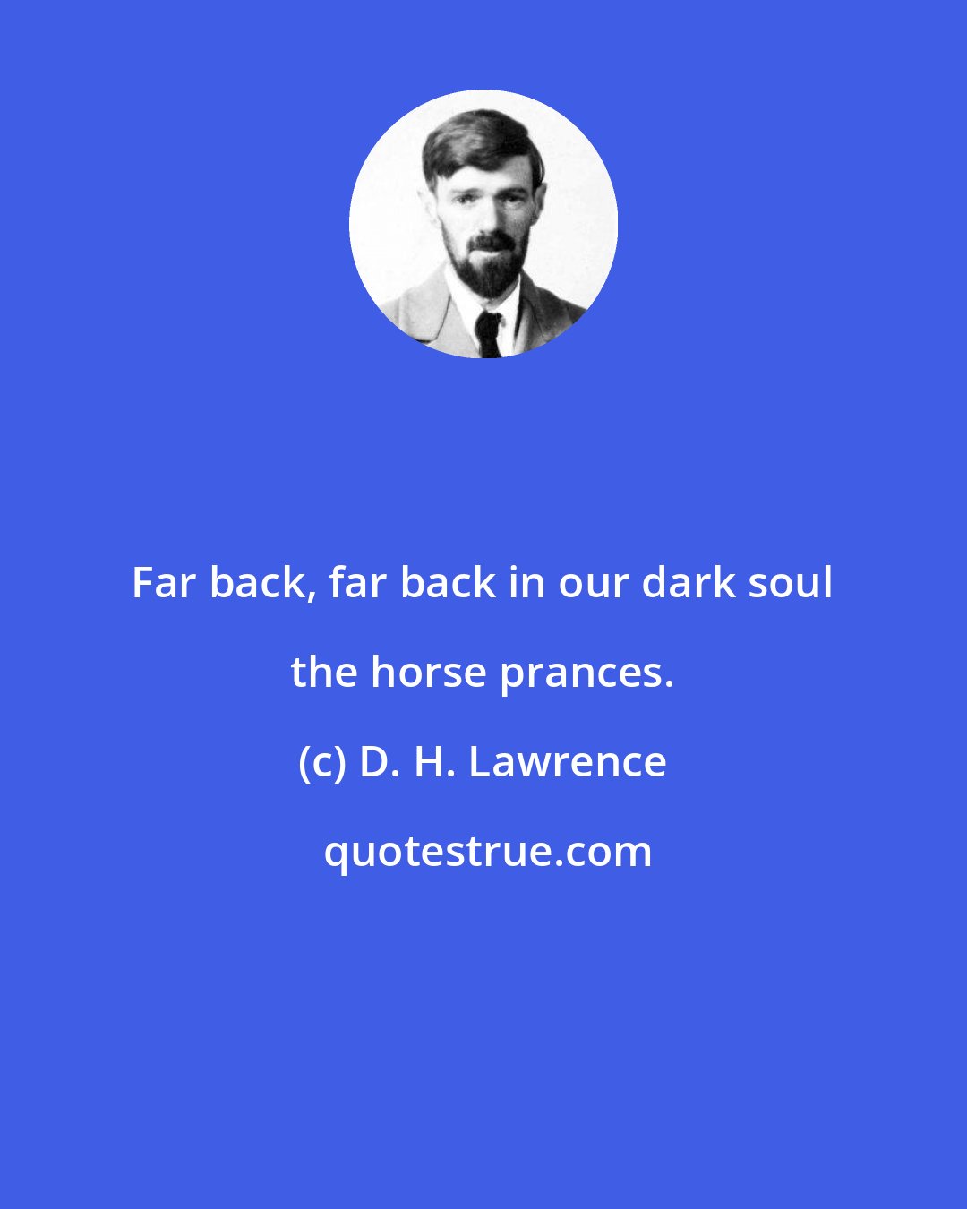 D. H. Lawrence: Far back, far back in our dark soul the horse prances.