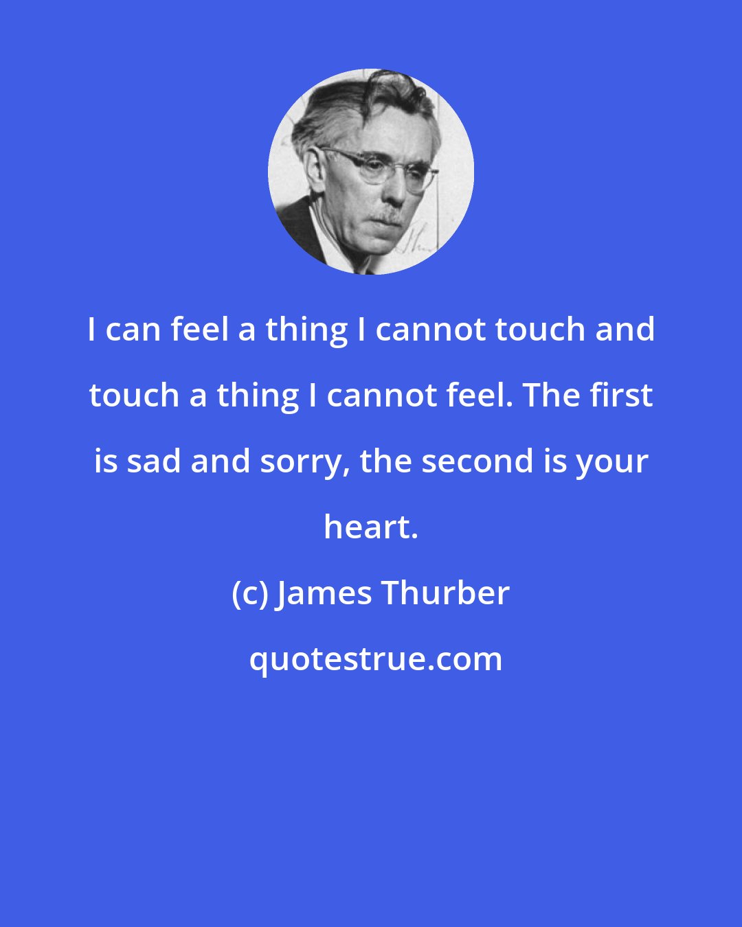 James Thurber: I can feel a thing I cannot touch and touch a thing I cannot feel. The first is sad and sorry, the second is your heart.