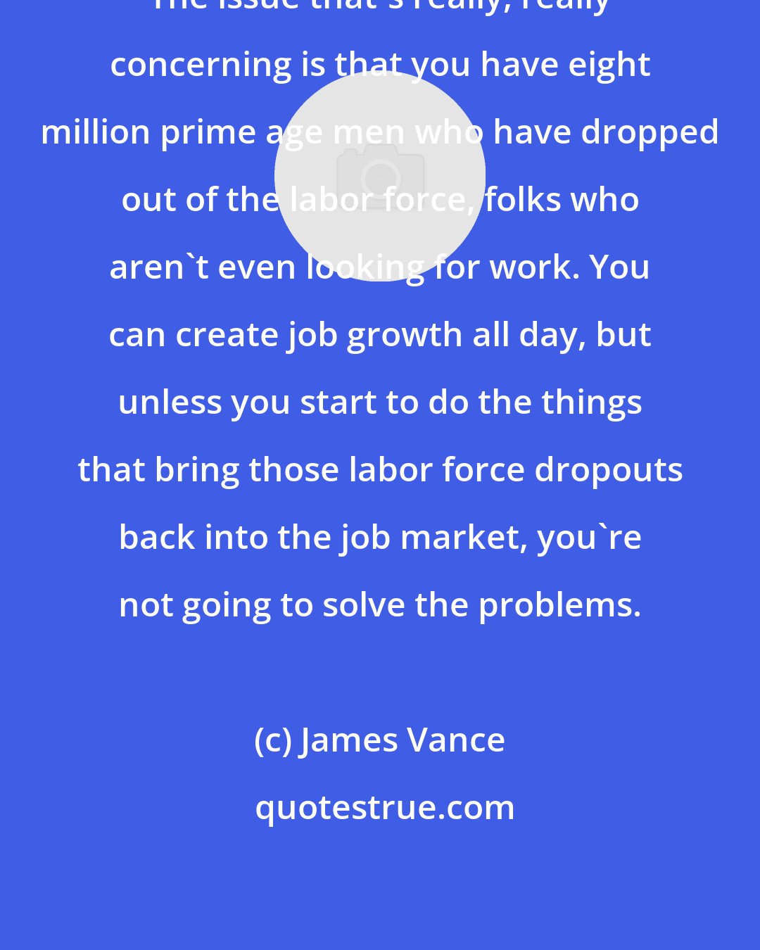 James Vance: The issue that's really, really concerning is that you have eight million prime age men who have dropped out of the labor force, folks who aren't even looking for work. You can create job growth all day, but unless you start to do the things that bring those labor force dropouts back into the job market, you're not going to solve the problems.