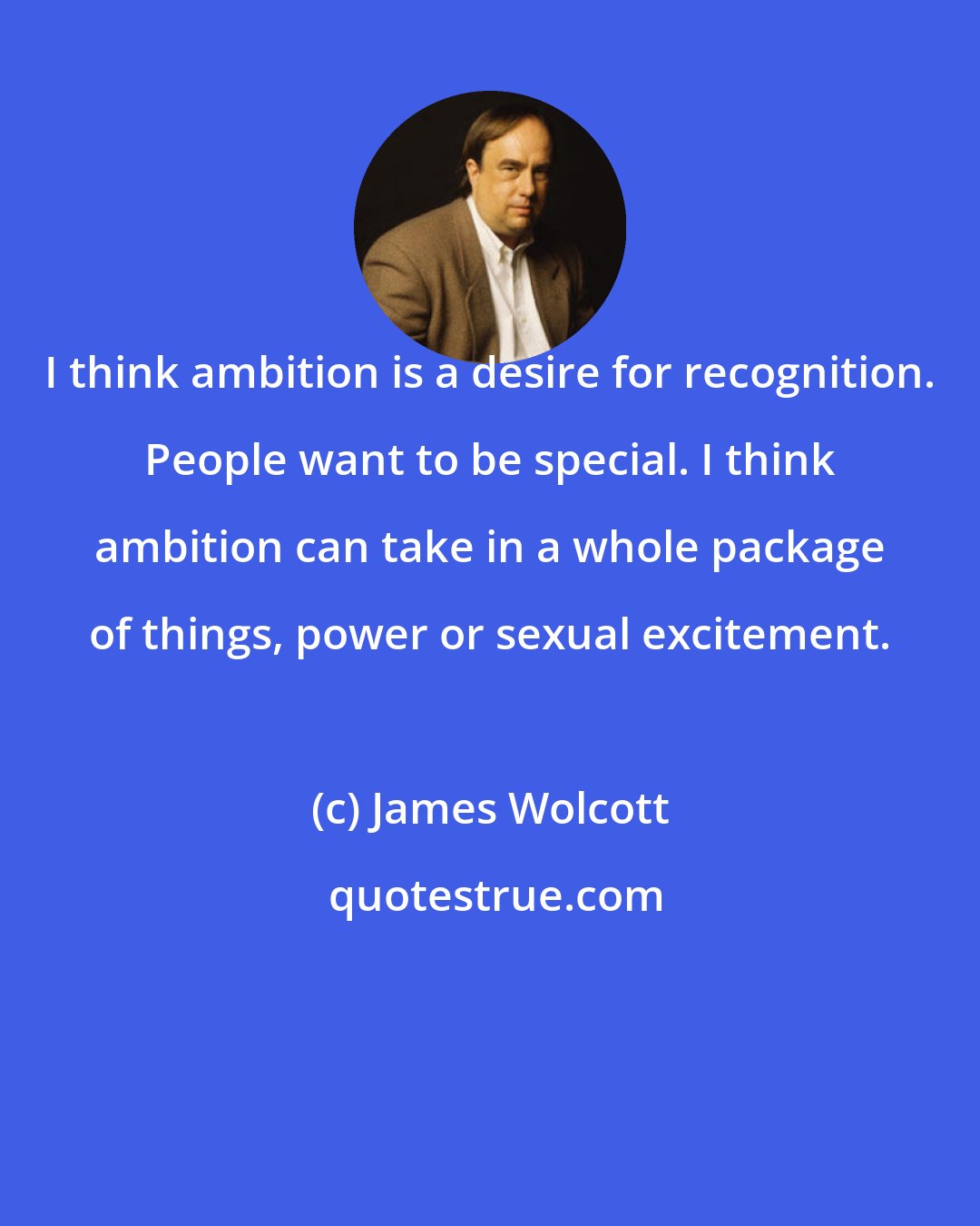James Wolcott: I think ambition is a desire for recognition. People want to be special. I think ambition can take in a whole package of things, power or sexual excitement.
