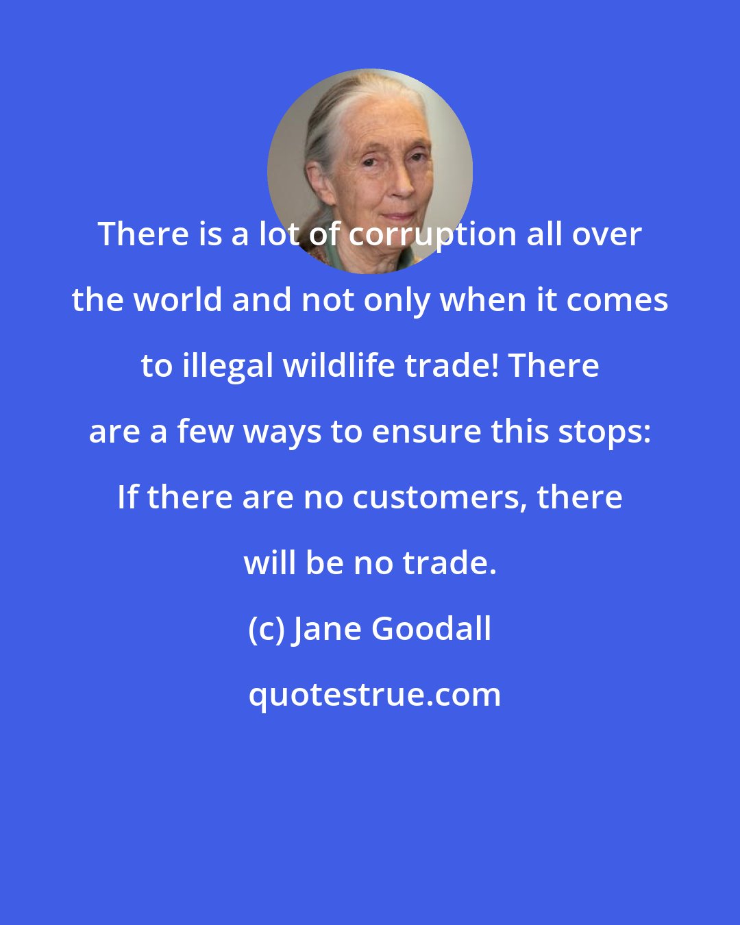 Jane Goodall: There is a lot of corruption all over the world and not only when it comes to illegal wildlife trade! There are a few ways to ensure this stops: If there are no customers, there will be no trade.