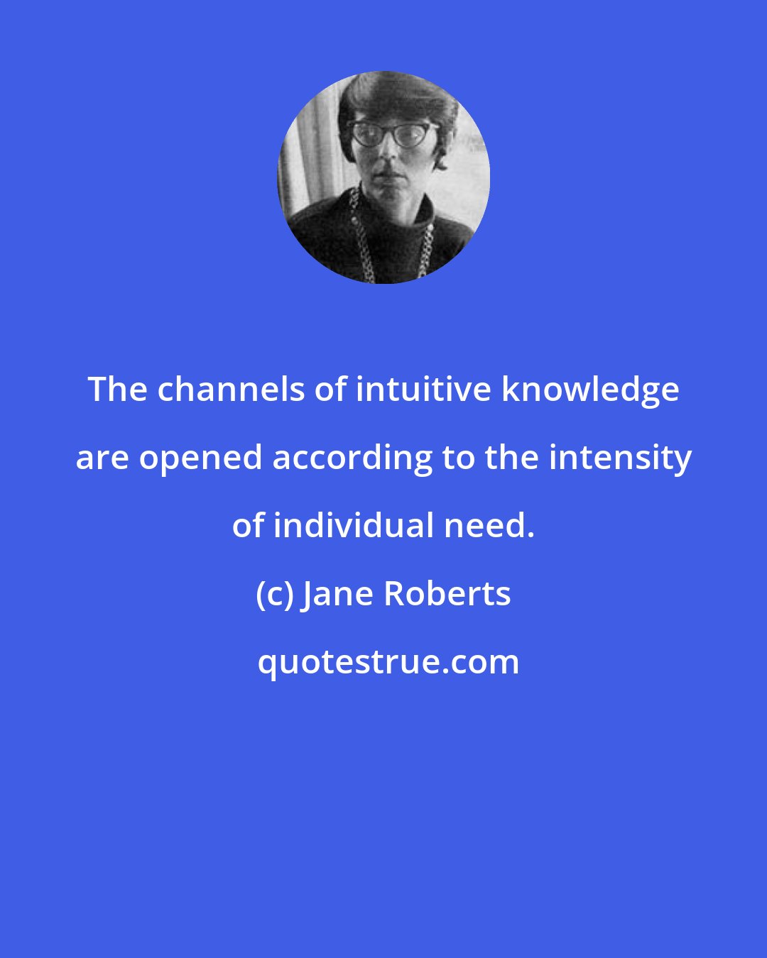 Jane Roberts: The channels of intuitive knowledge are opened according to the intensity of individual need.