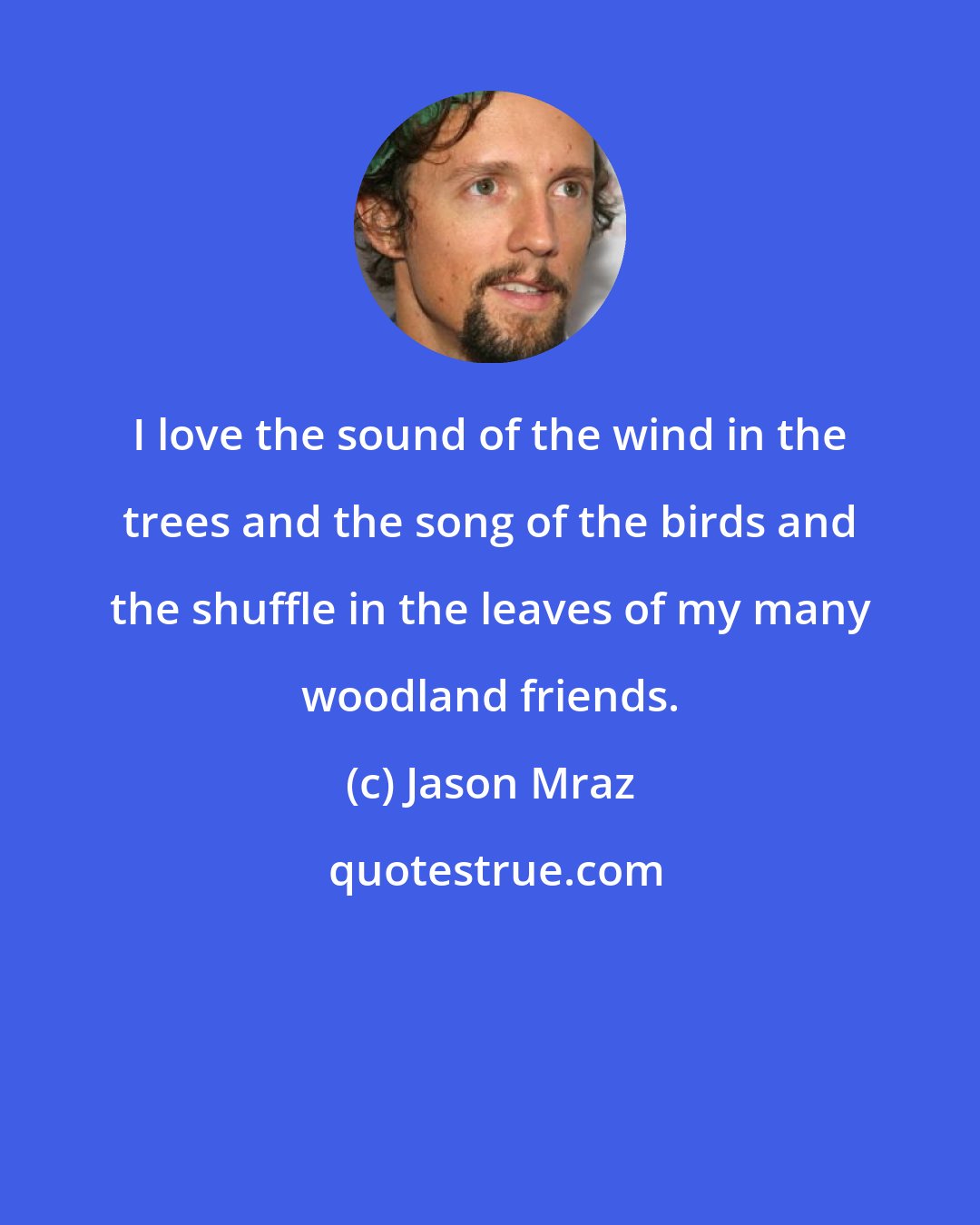 Jason Mraz: I love the sound of the wind in the trees and the song of the birds and the shuffle in the leaves of my many woodland friends.