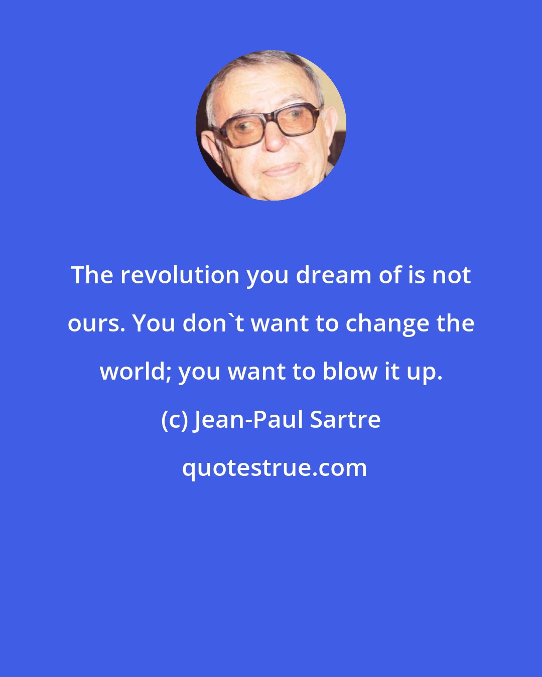 Jean-Paul Sartre: The revolution you dream of is not ours. You don't want to change the world; you want to blow it up.