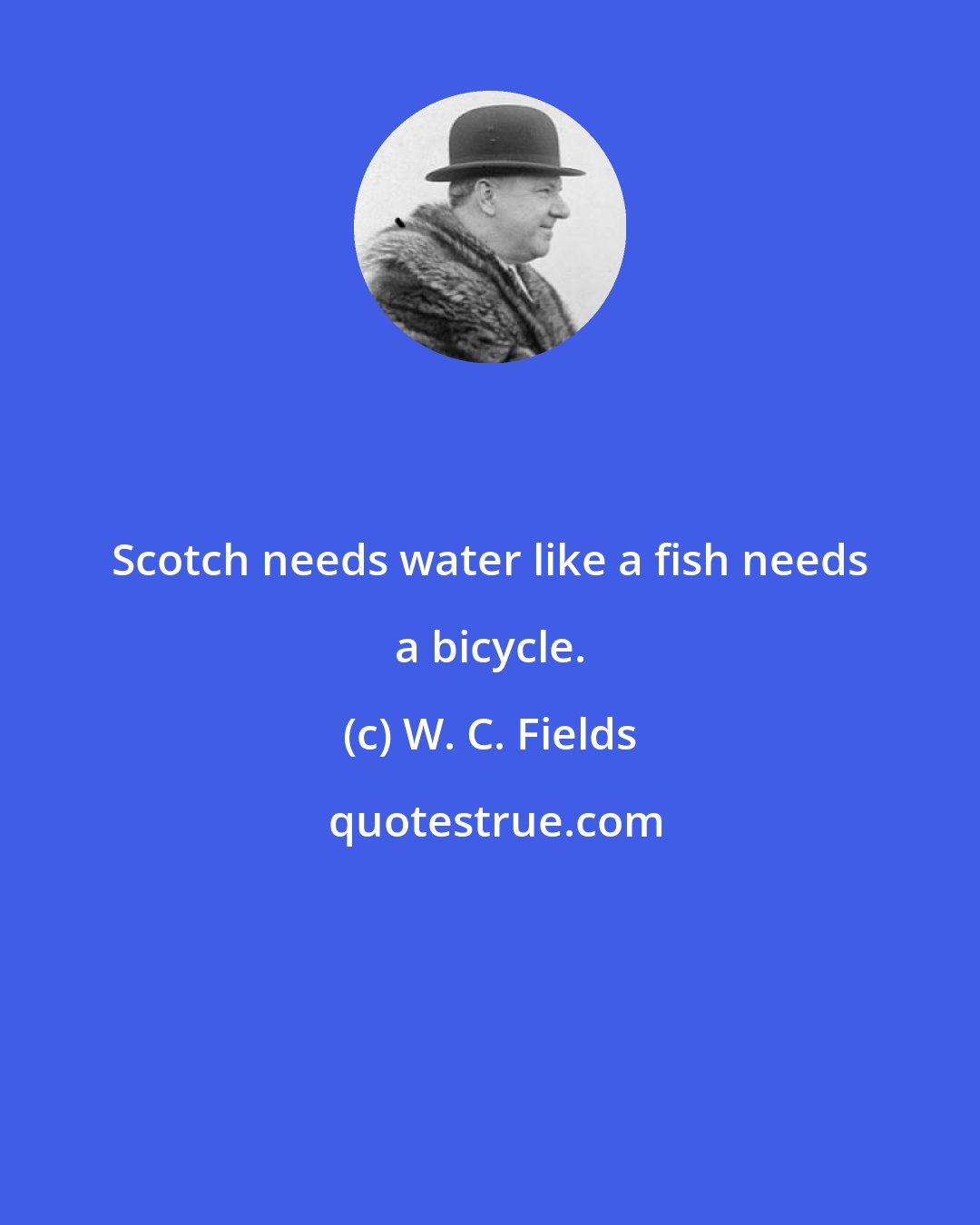 W. C. Fields: Scotch needs water like a fish needs a bicycle.