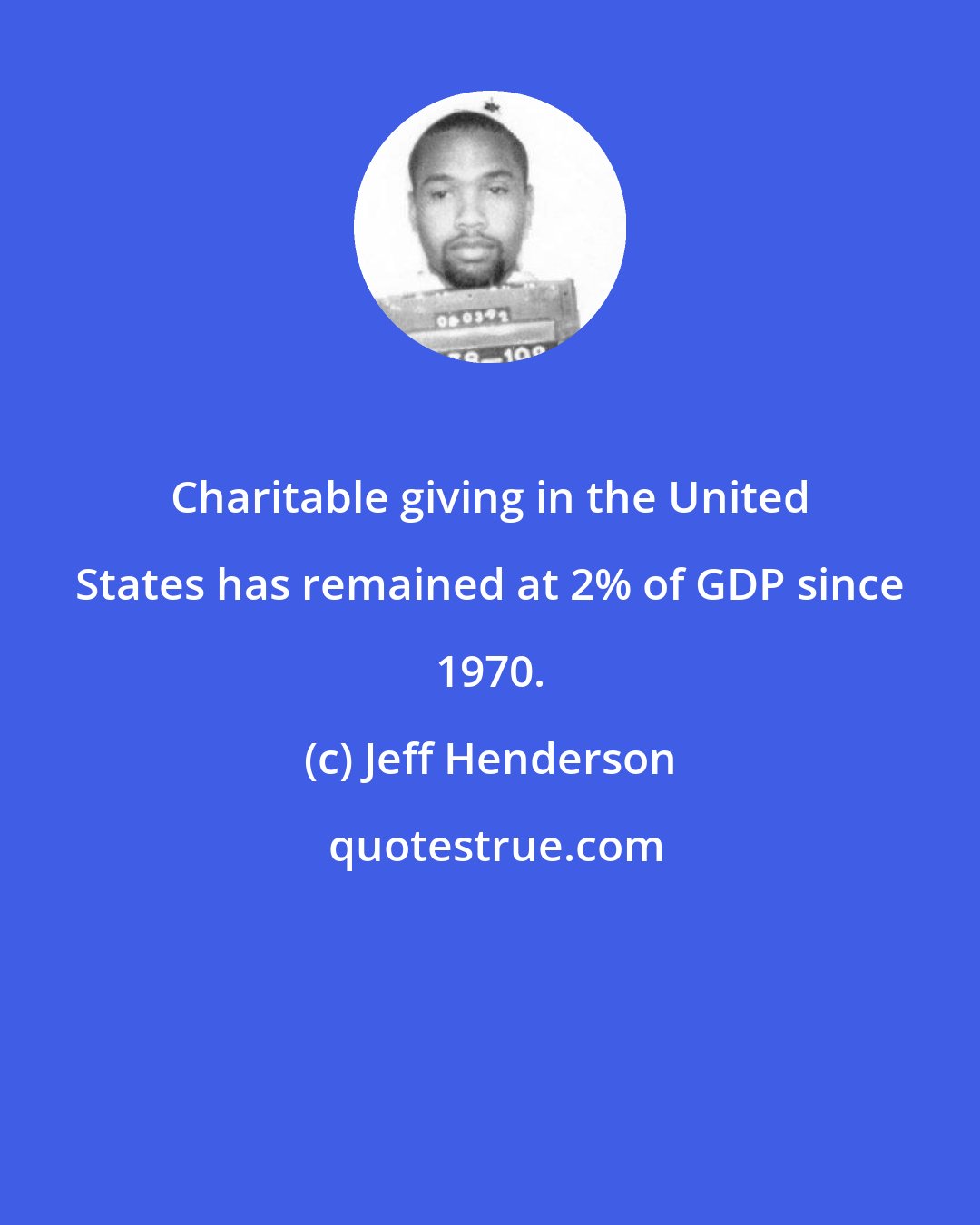 Jeff Henderson: Charitable giving in the United States has remained at 2% of GDP since 1970.