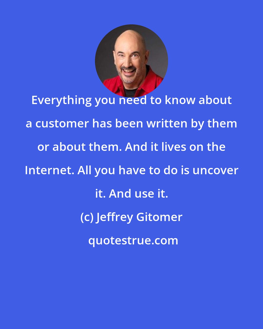 Jeffrey Gitomer: Everything you need to know about a customer has been written by them or about them. And it lives on the Internet. All you have to do is uncover it. And use it.