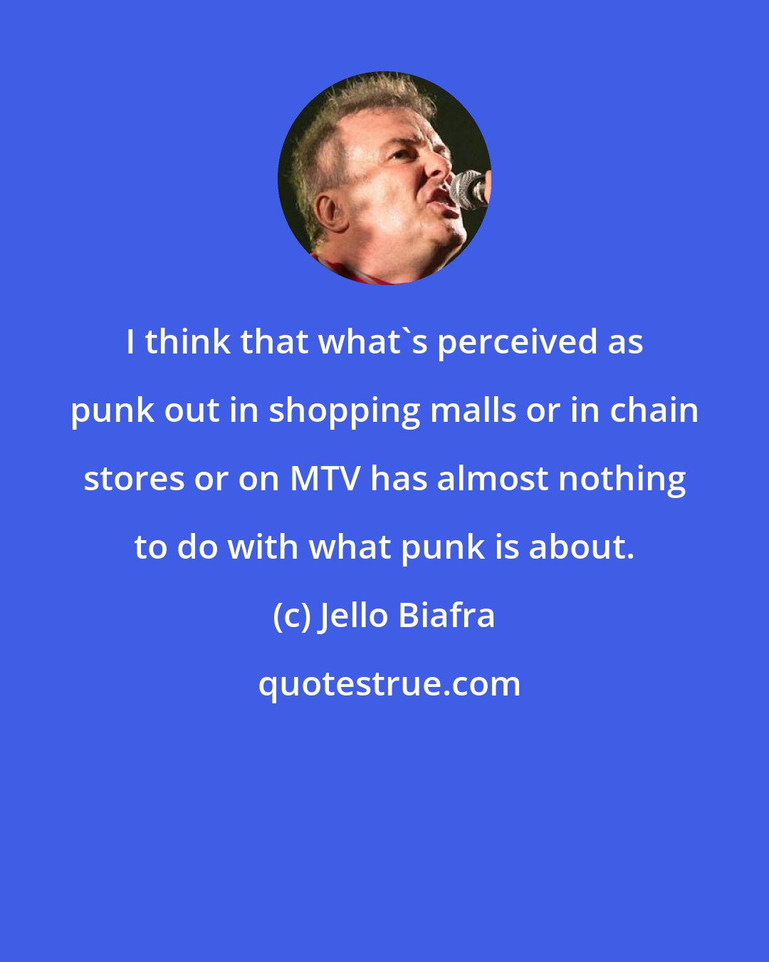 Jello Biafra: I think that what's perceived as punk out in shopping malls or in chain stores or on MTV has almost nothing to do with what punk is about.