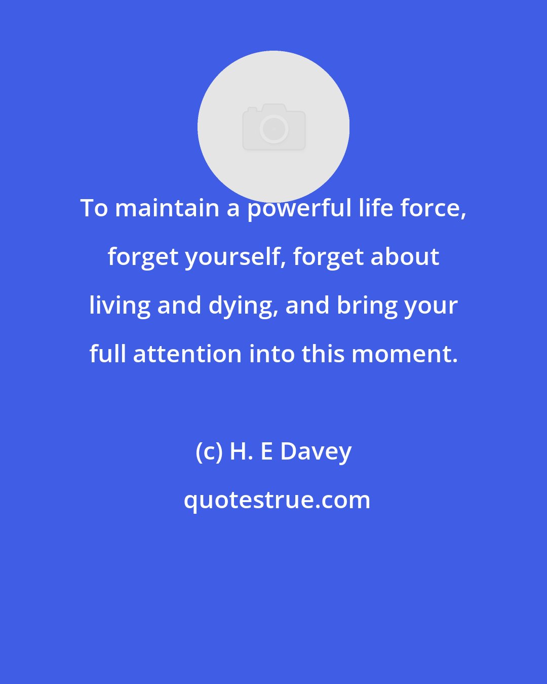 H. E Davey: To maintain a powerful life force, forget yourself, forget about living and dying, and bring your full attention into this moment.