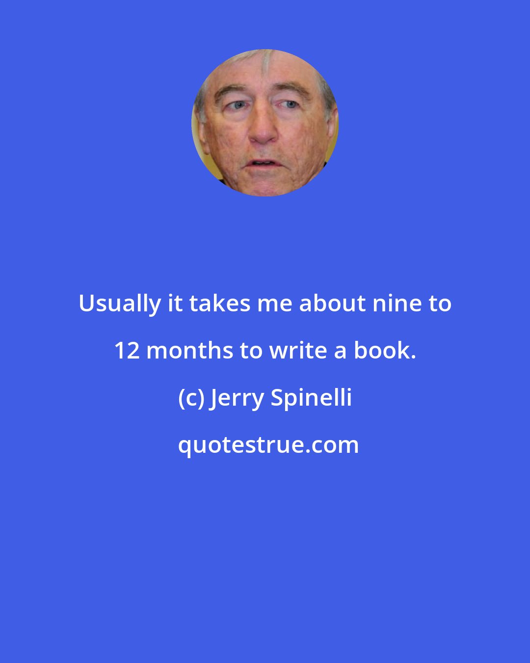 Jerry Spinelli: Usually it takes me about nine to 12 months to write a book.