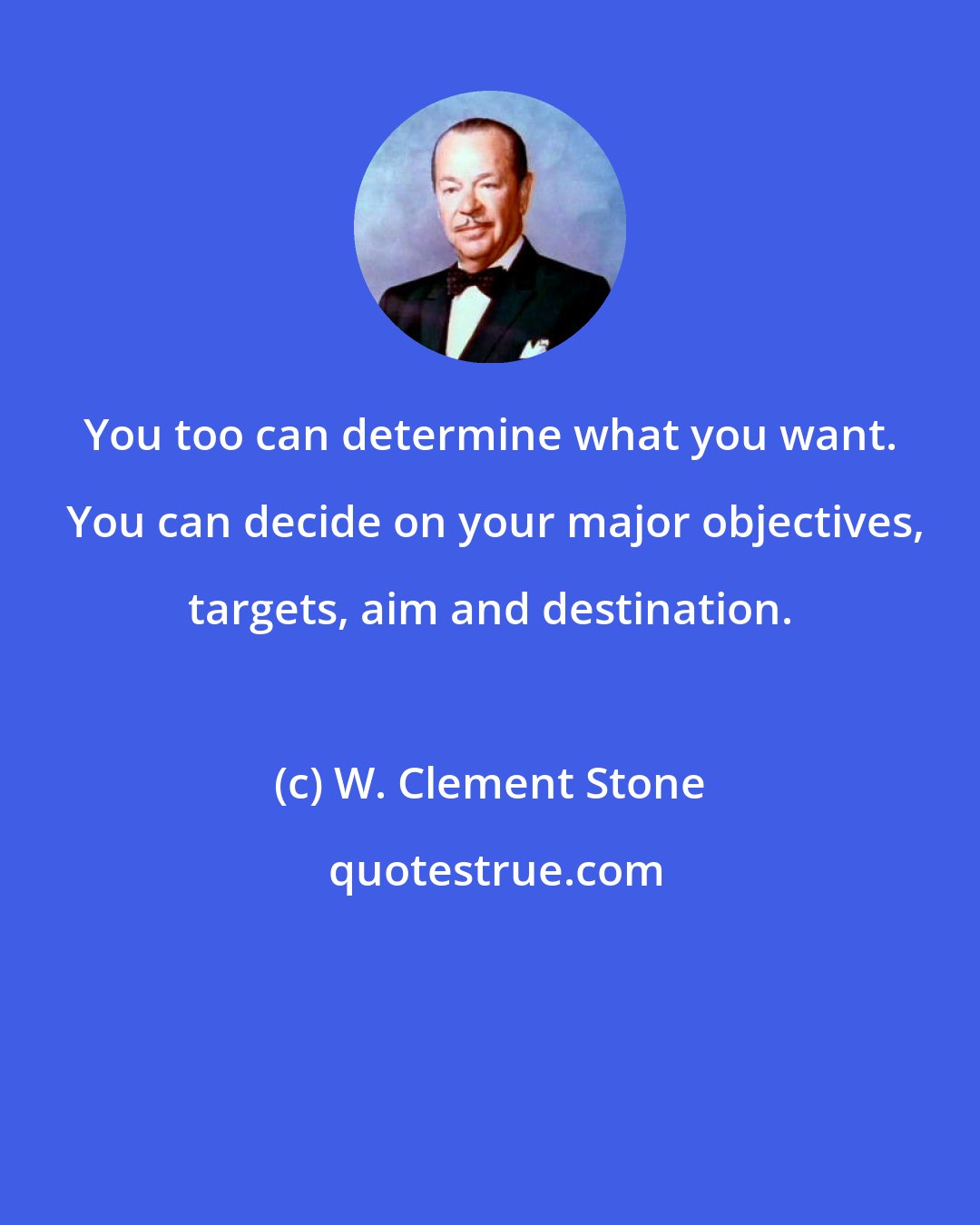 W. Clement Stone: You too can determine what you want.  You can decide on your major objectives, targets, aim and destination.