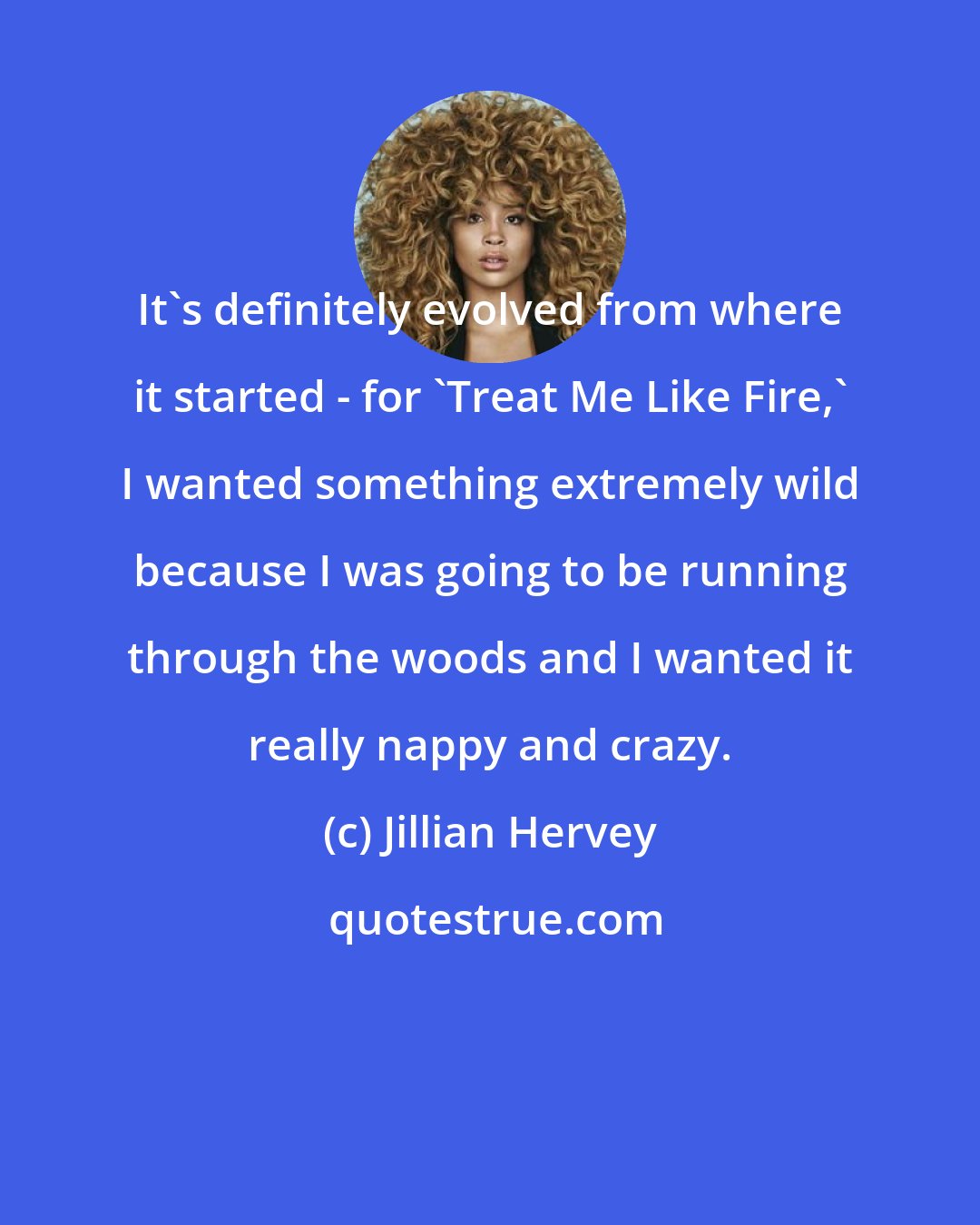 Jillian Hervey: It's definitely evolved from where it started - for 'Treat Me Like Fire,' I wanted something extremely wild because I was going to be running through the woods and I wanted it really nappy and crazy.