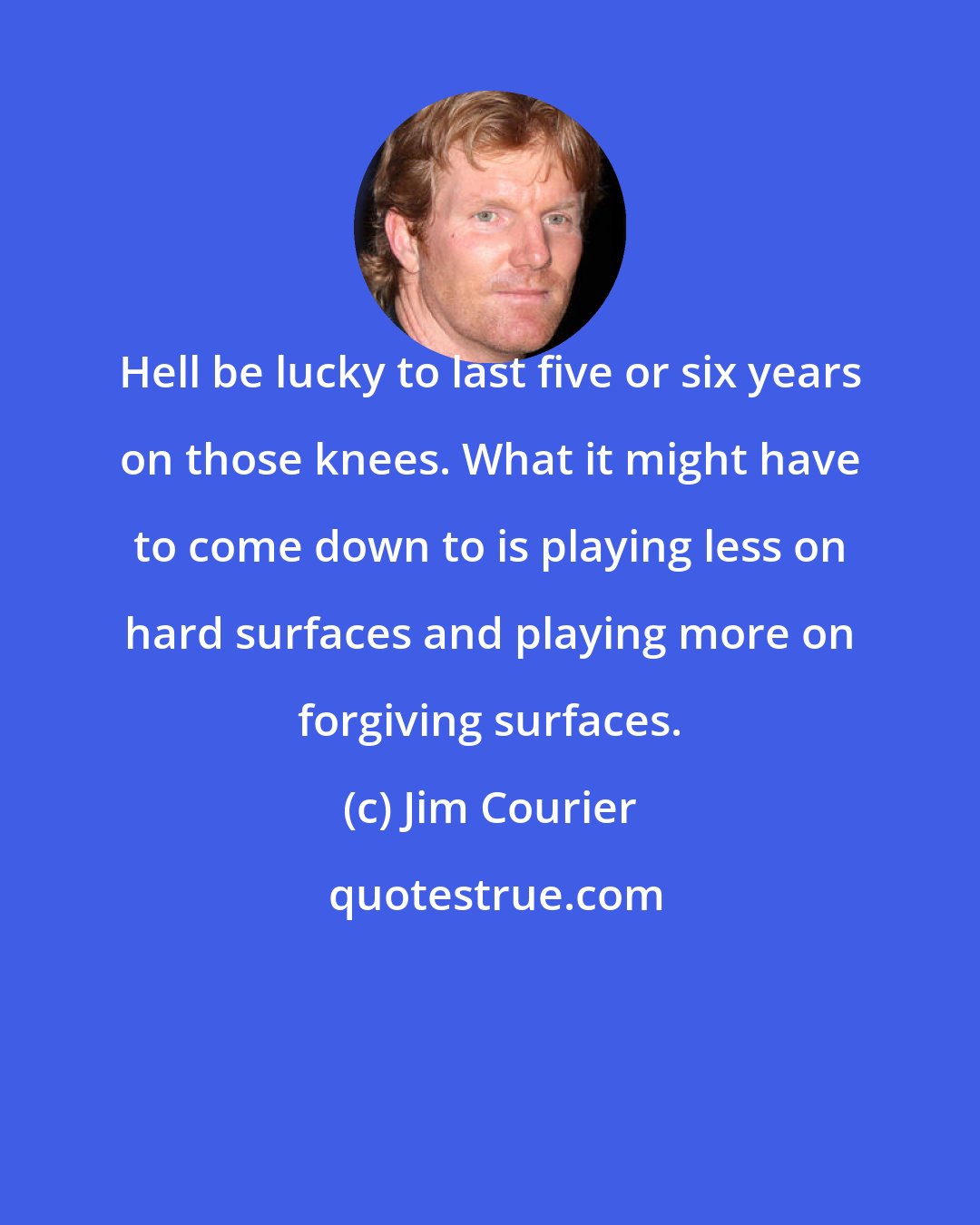 Jim Courier: Hell be lucky to last five or six years on those knees. What it might have to come down to is playing less on hard surfaces and playing more on forgiving surfaces.