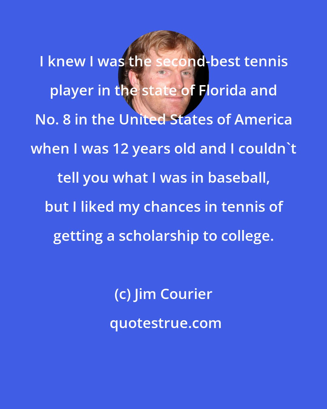 Jim Courier: I knew I was the second-best tennis player in the state of Florida and No. 8 in the United States of America when I was 12 years old and I couldn't tell you what I was in baseball, but I liked my chances in tennis of getting a scholarship to college.