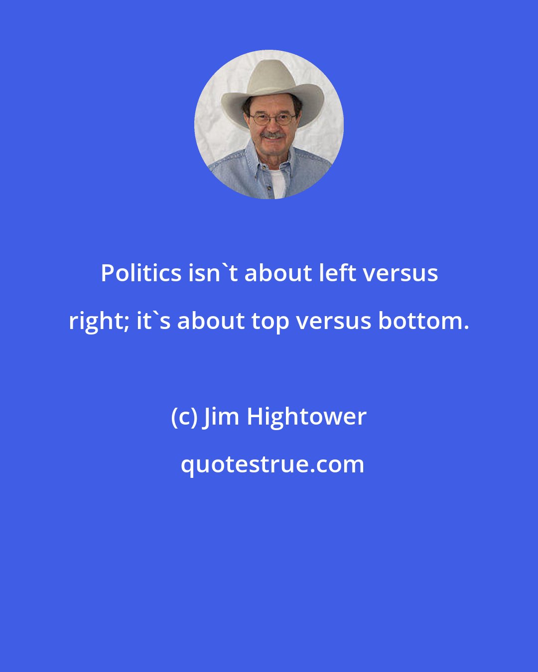 Jim Hightower: Politics isn't about left versus right; it's about top versus bottom.