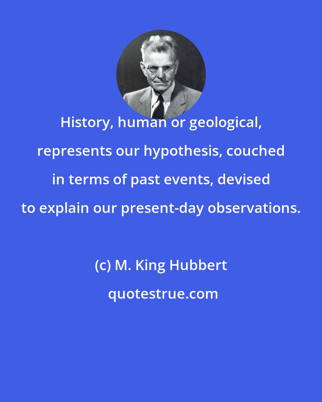 M. King Hubbert: History, human or geological, represents our hypothesis, couched in terms of past events, devised to explain our present-day observations.