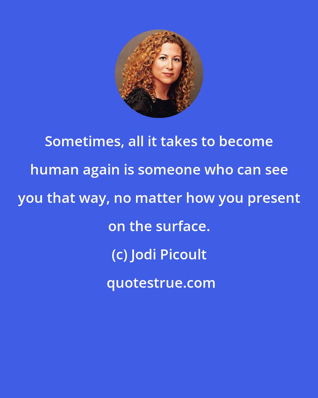 Jodi Picoult: Sometimes, all it takes to become human again is someone who can see you that way, no matter how you present on the surface.