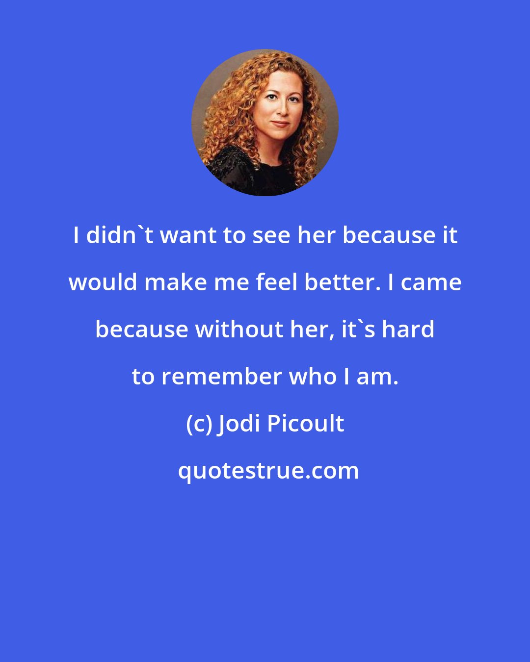 Jodi Picoult: I didn't want to see her because it would make me feel better. I came because without her, it's hard to remember who I am.