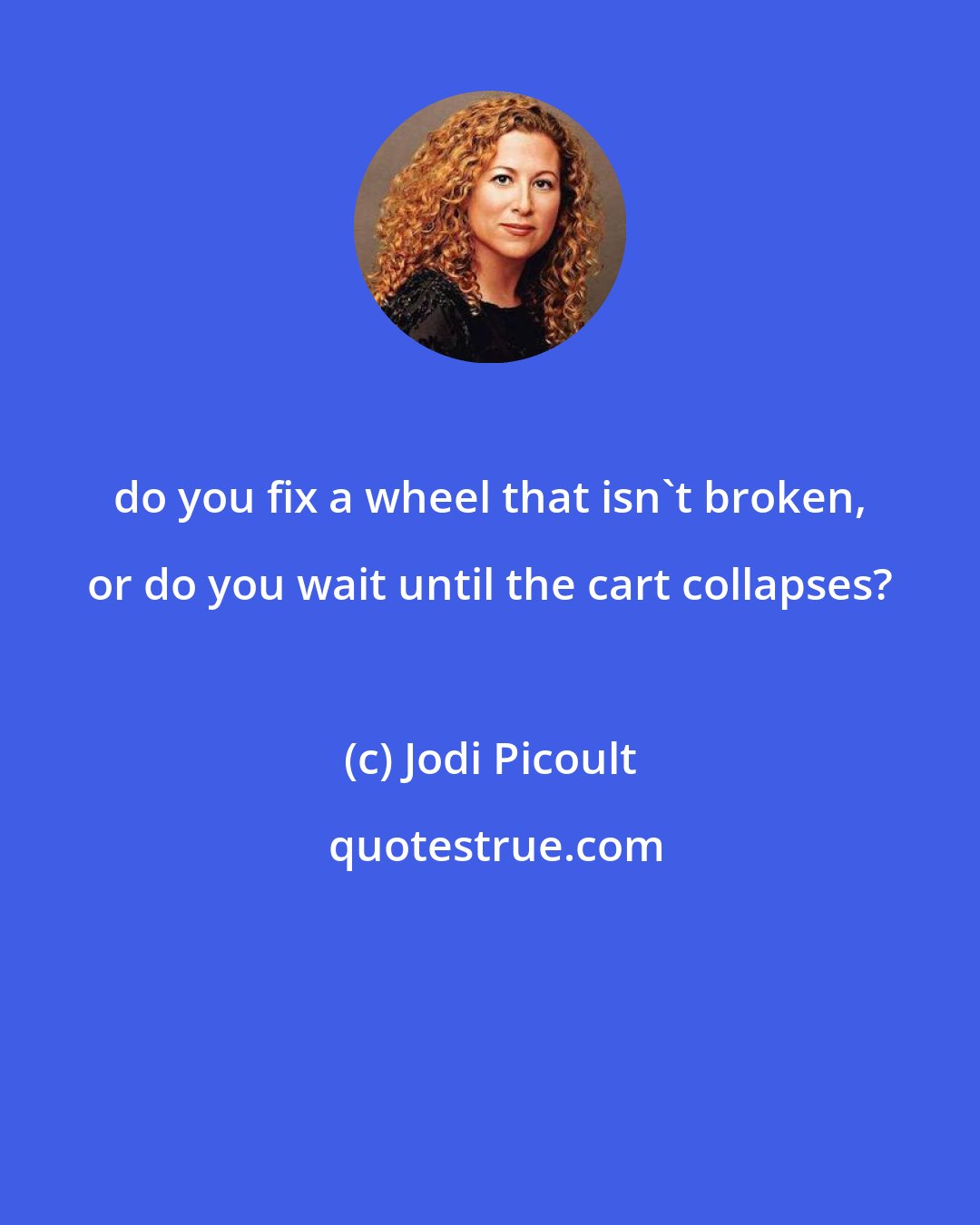 Jodi Picoult: do you fix a wheel that isn't broken, or do you wait until the cart collapses?
