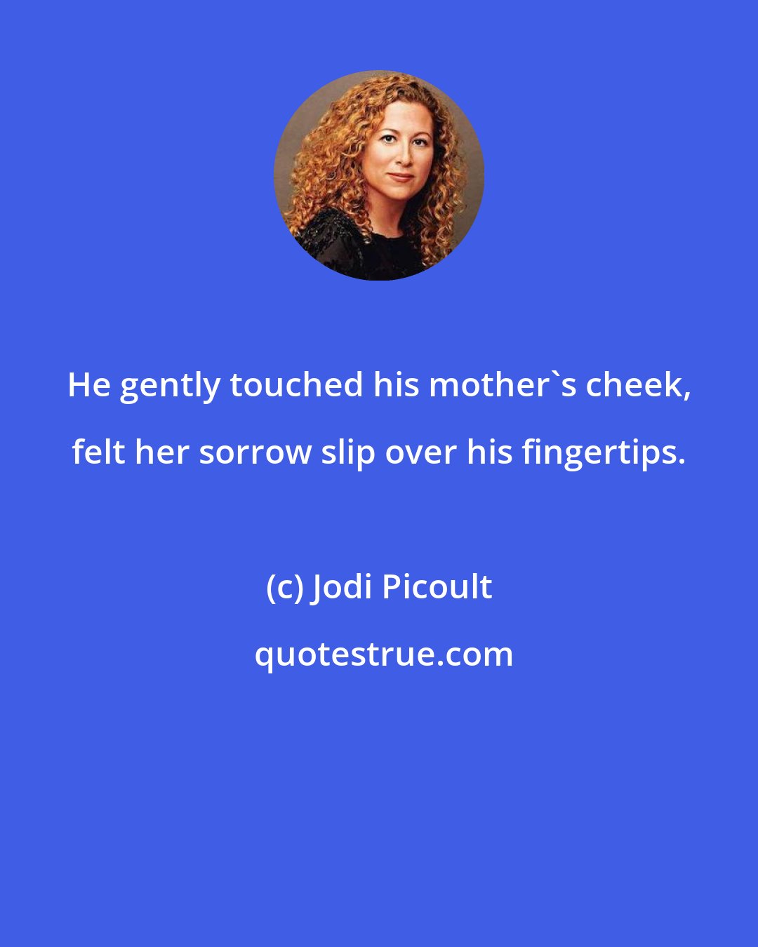 Jodi Picoult: He gently touched his mother's cheek, felt her sorrow slip over his fingertips.