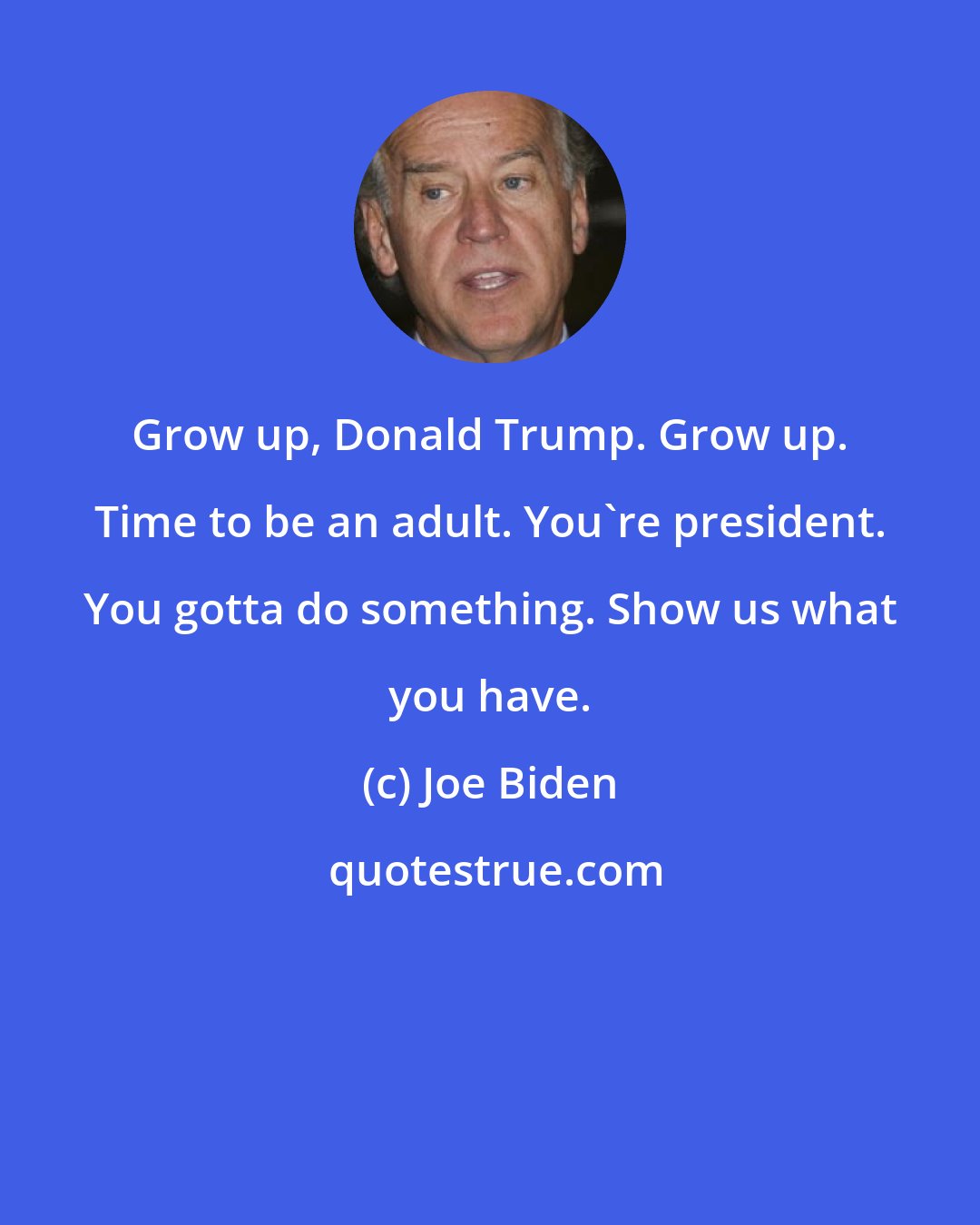 Joe Biden: Grow up, Donald Trump. Grow up. Time to be an adult. You're president. You gotta do something. Show us what you have.