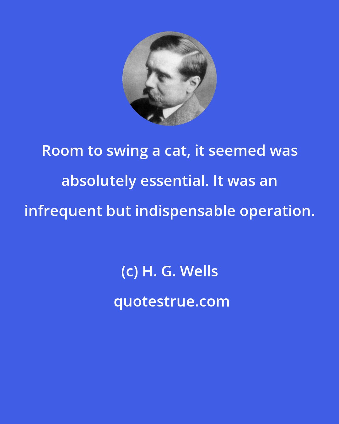 H. G. Wells: Room to swing a cat, it seemed was absolutely essential. It was an infrequent but indispensable operation.