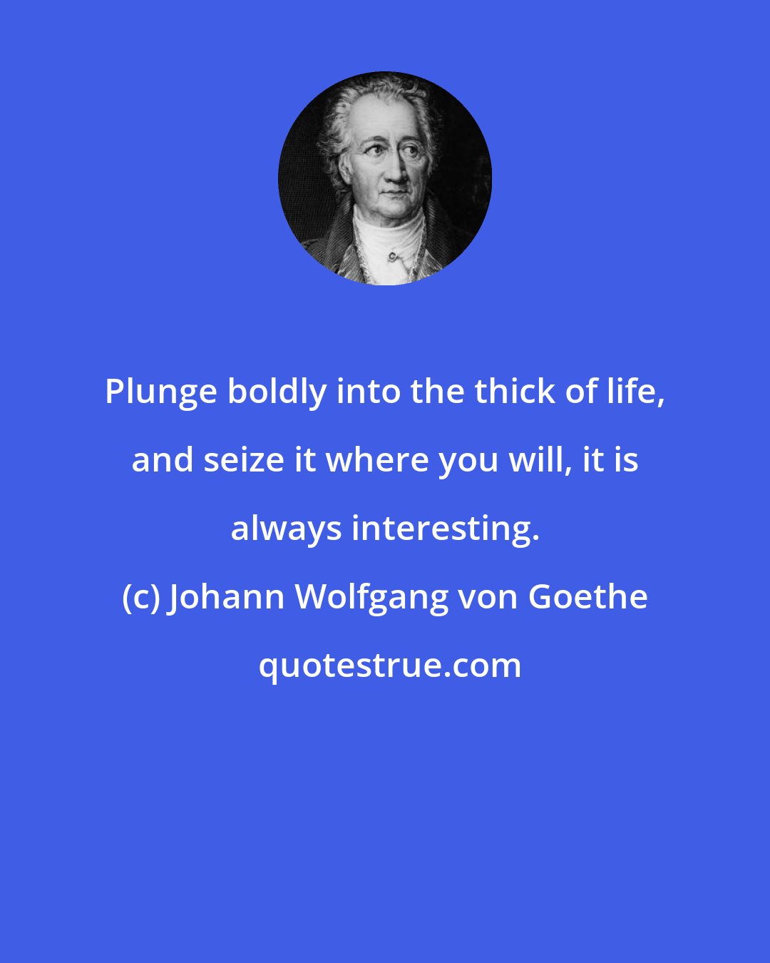 Johann Wolfgang von Goethe: Plunge boldly into the thick of life, and seize it where you will, it is always interesting.