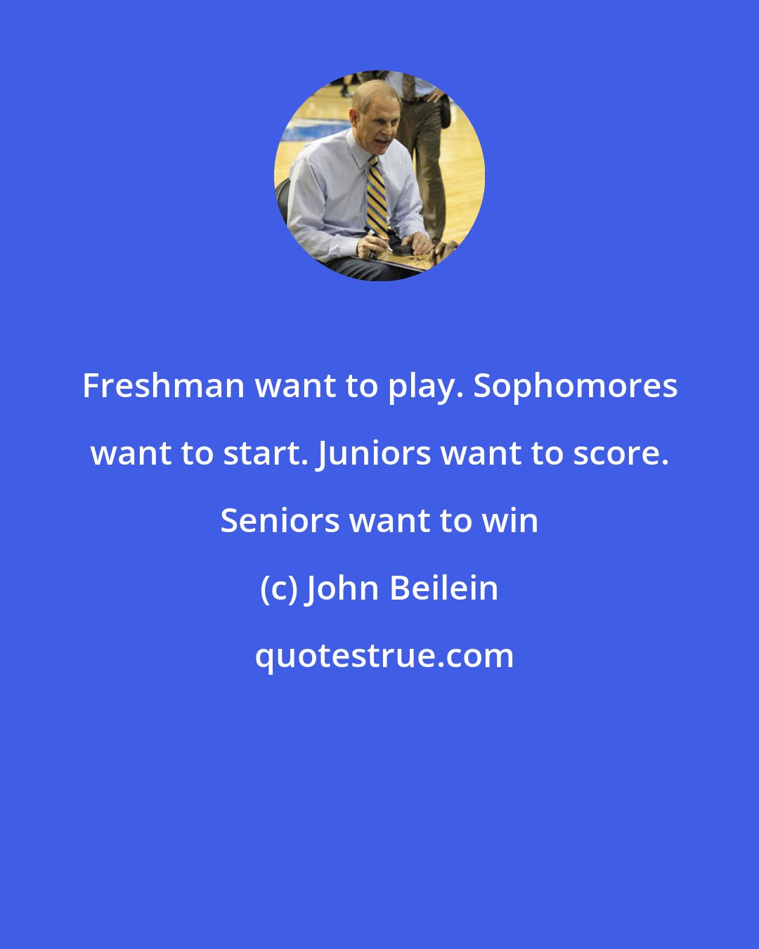 John Beilein: Freshman want to play. Sophomores want to start. Juniors want to score. Seniors want to win