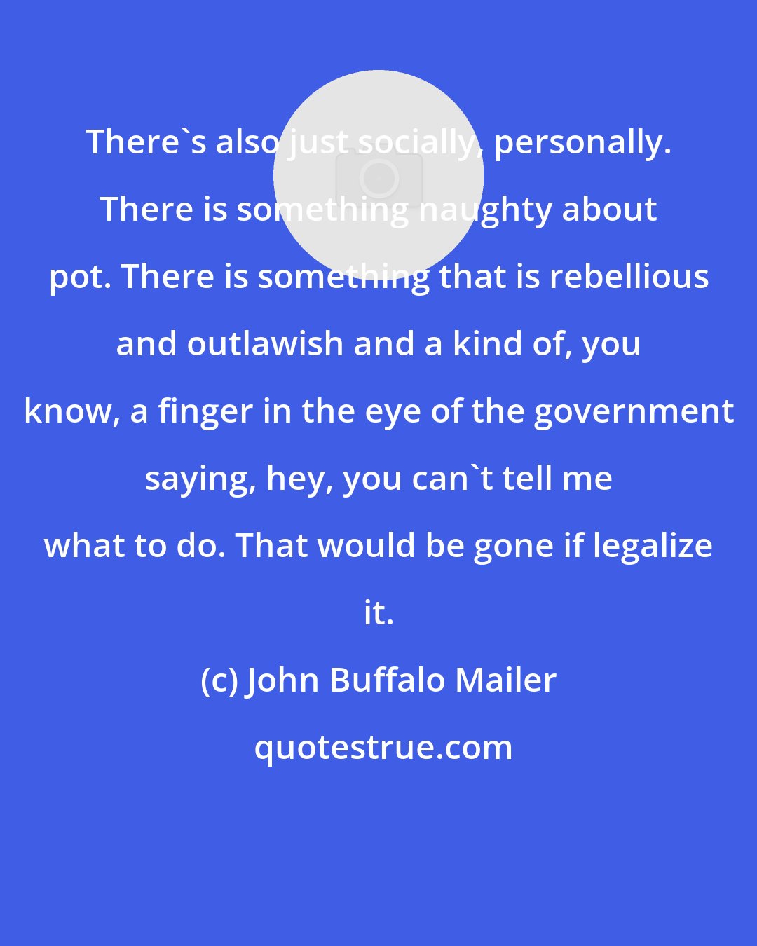 John Buffalo Mailer: There's also just socially, personally. There is something naughty about pot. There is something that is rebellious and outlawish and a kind of, you know, a finger in the eye of the government saying, hey, you can't tell me what to do. That would be gone if legalize it.