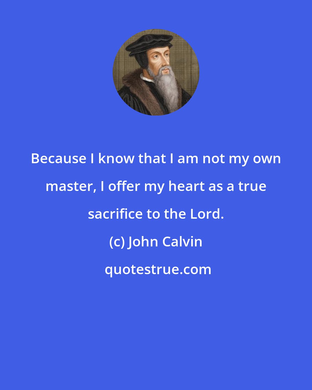 John Calvin: Because I know that I am not my own master, I offer my heart as a true sacrifice to the Lord.