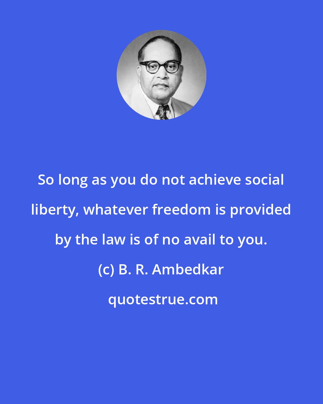 B. R. Ambedkar: So long as you do not achieve social liberty, whatever freedom is provided by the law is of no avail to you.