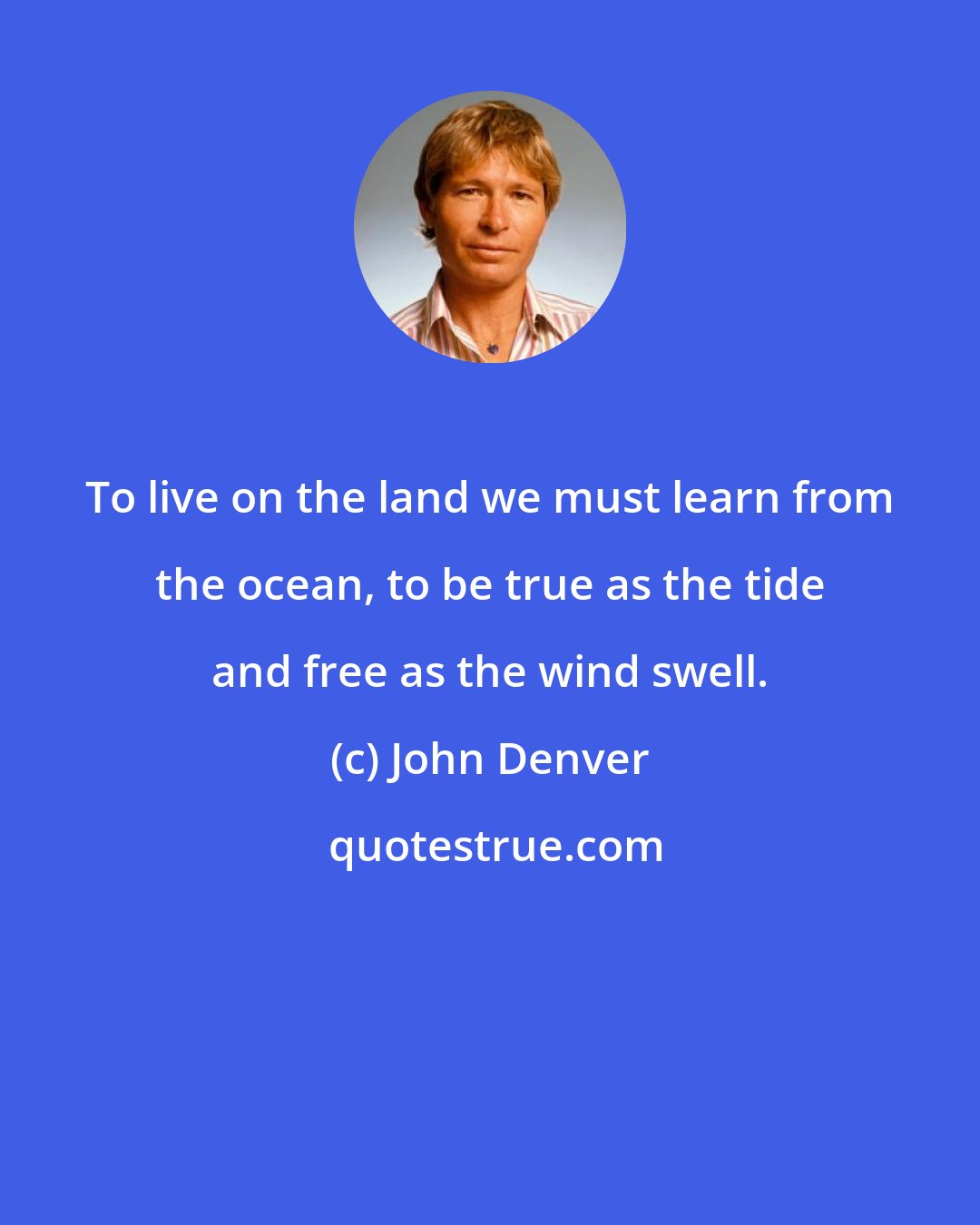 John Denver: To live on the land we must learn from the ocean, to be true as the tide and free as the wind swell.