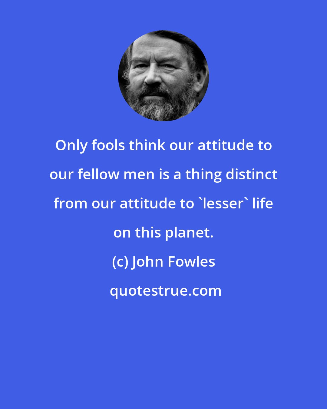 John Fowles: Only fools think our attitude to our fellow men is a thing distinct from our attitude to 'lesser' life on this planet.