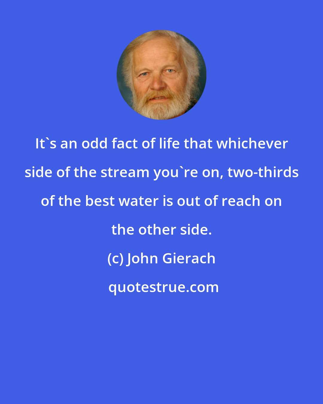 John Gierach: It's an odd fact of life that whichever side of the stream you're on, two-thirds of the best water is out of reach on the other side.