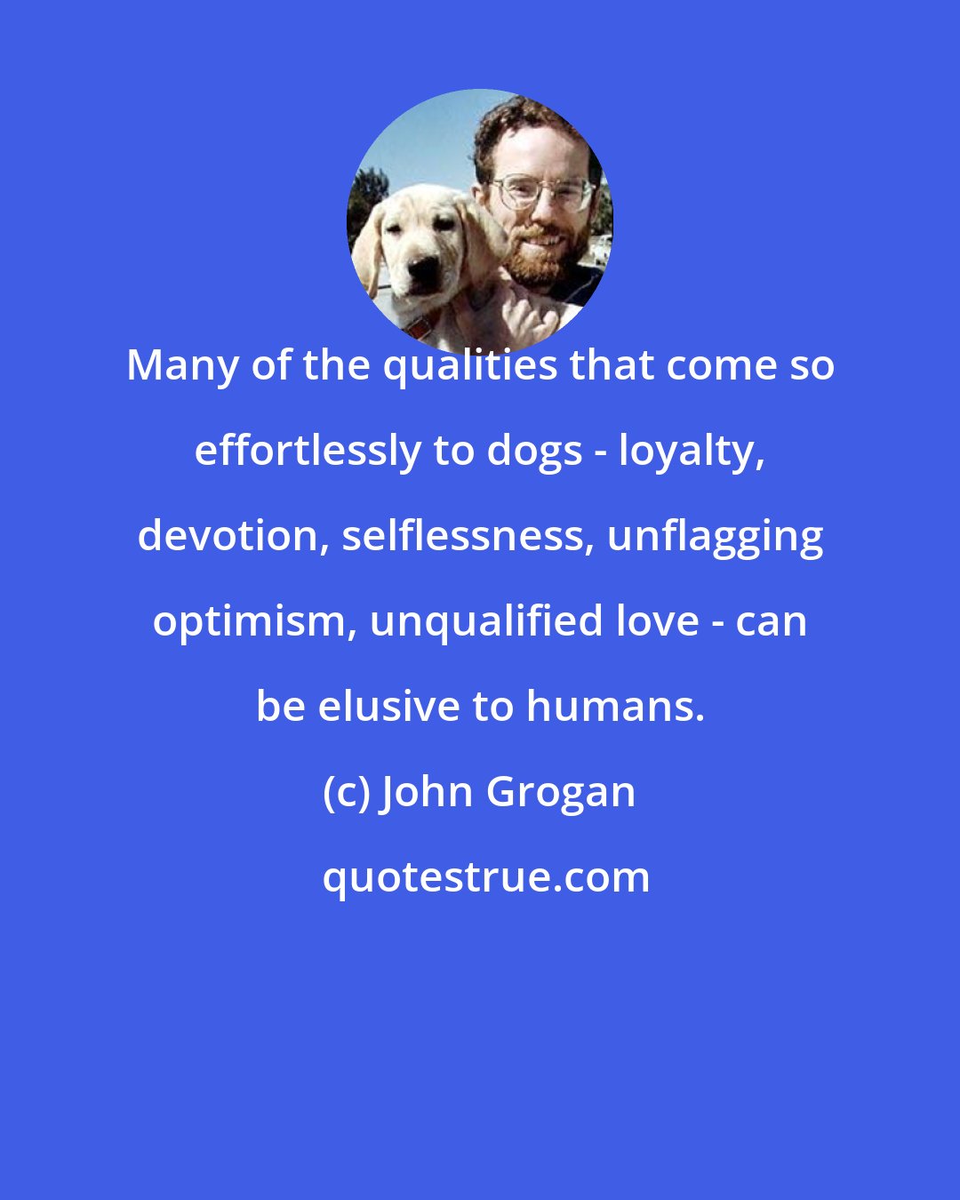 John Grogan: Many of the qualities that come so effortlessly to dogs - loyalty, devotion, selflessness, unflagging optimism, unqualified love - can be elusive to humans.