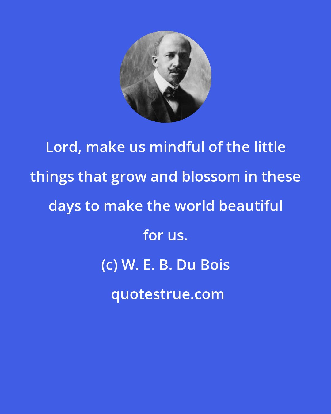 W. E. B. Du Bois: Lord, make us mindful of the little things that grow and blossom in these days to make the world beautiful for us.