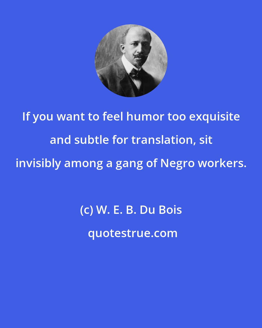 W. E. B. Du Bois: If you want to feel humor too exquisite and subtle for translation, sit invisibly among a gang of Negro workers.