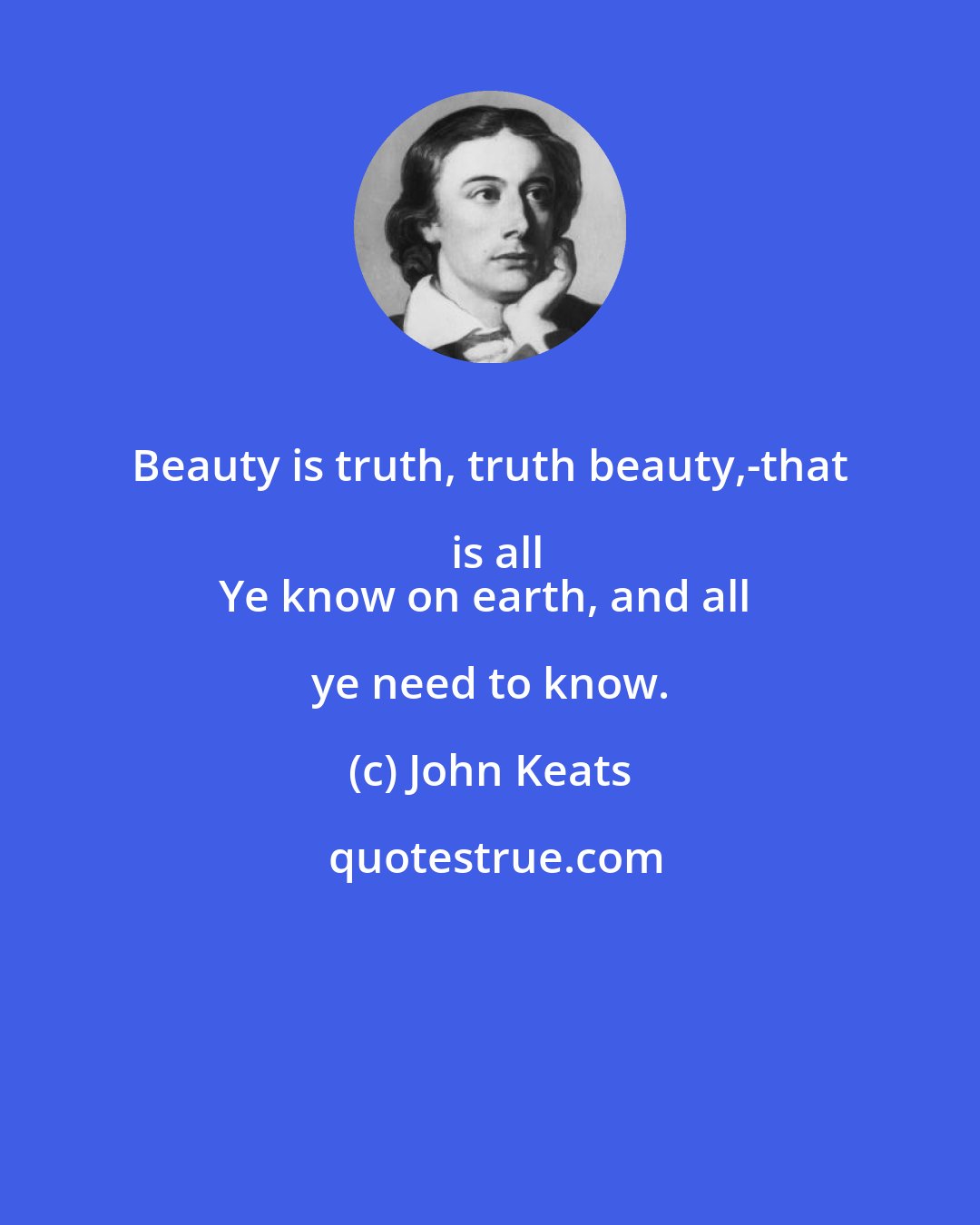 John Keats: Beauty is truth, truth beauty,-that is all
Ye know on earth, and all ye need to know.