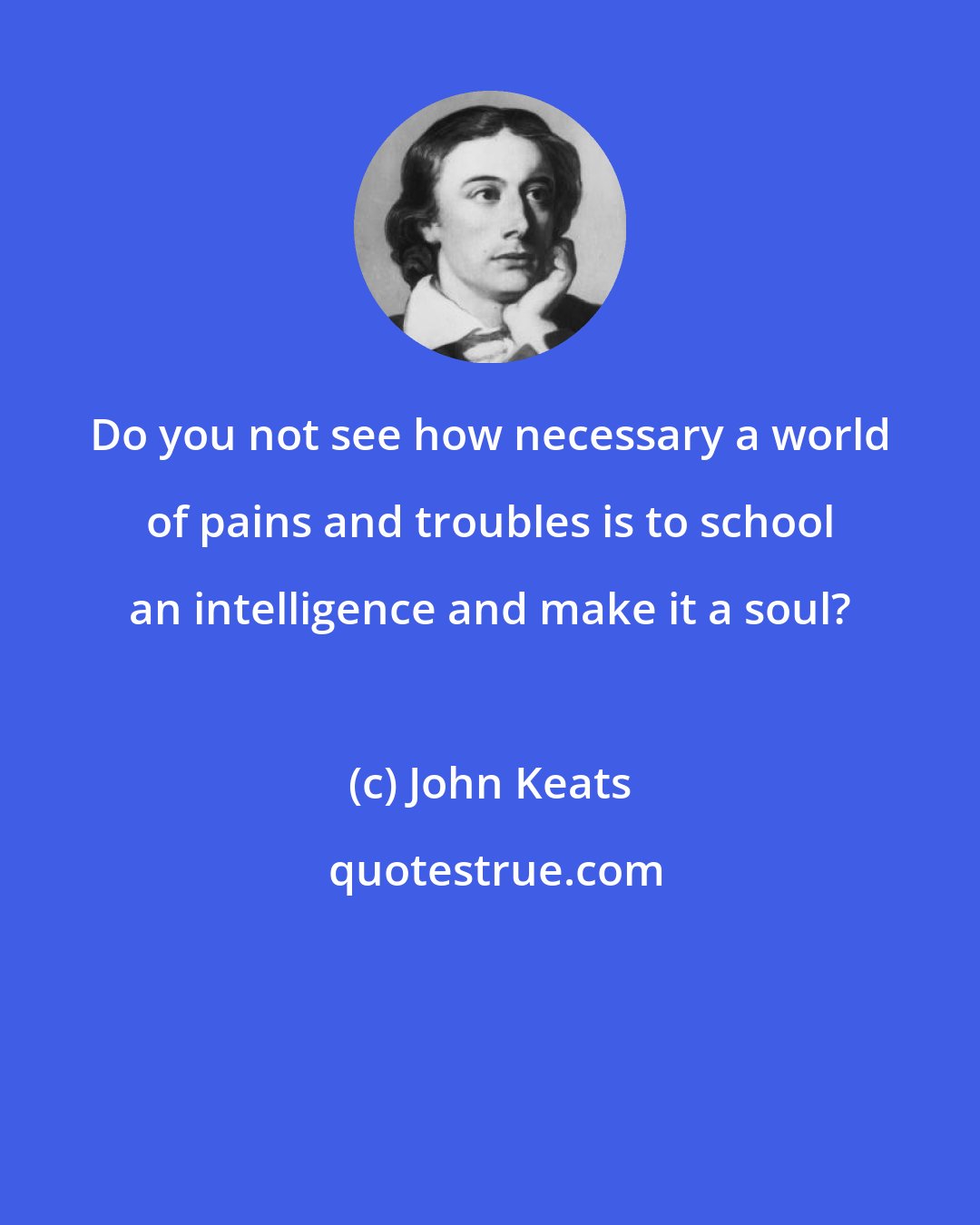 John Keats: Do you not see how necessary a world of pains and troubles is to school an intelligence and make it a soul?