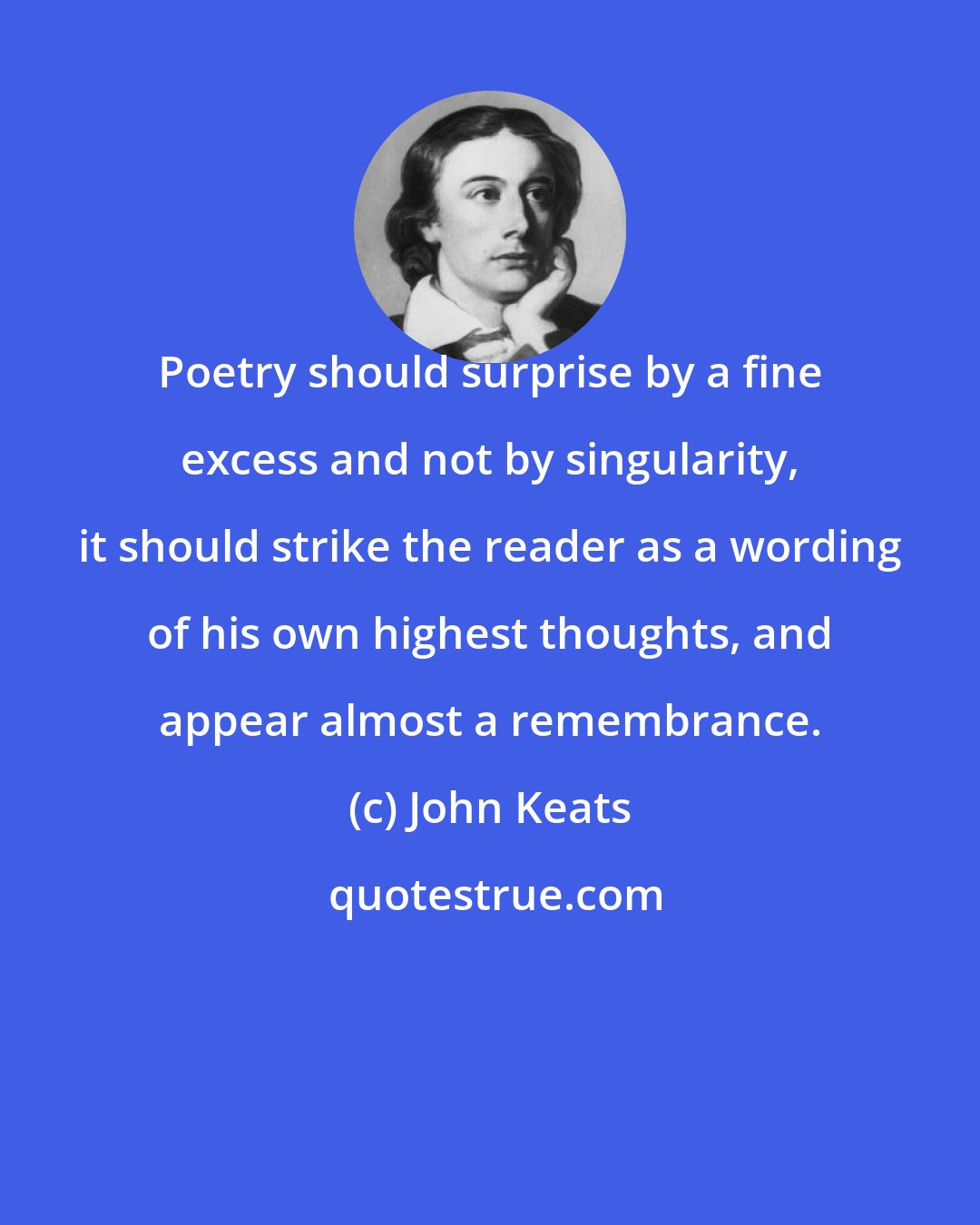 John Keats: Poetry should surprise by a fine excess and not by singularity, it should strike the reader as a wording of his own highest thoughts, and appear almost a remembrance.