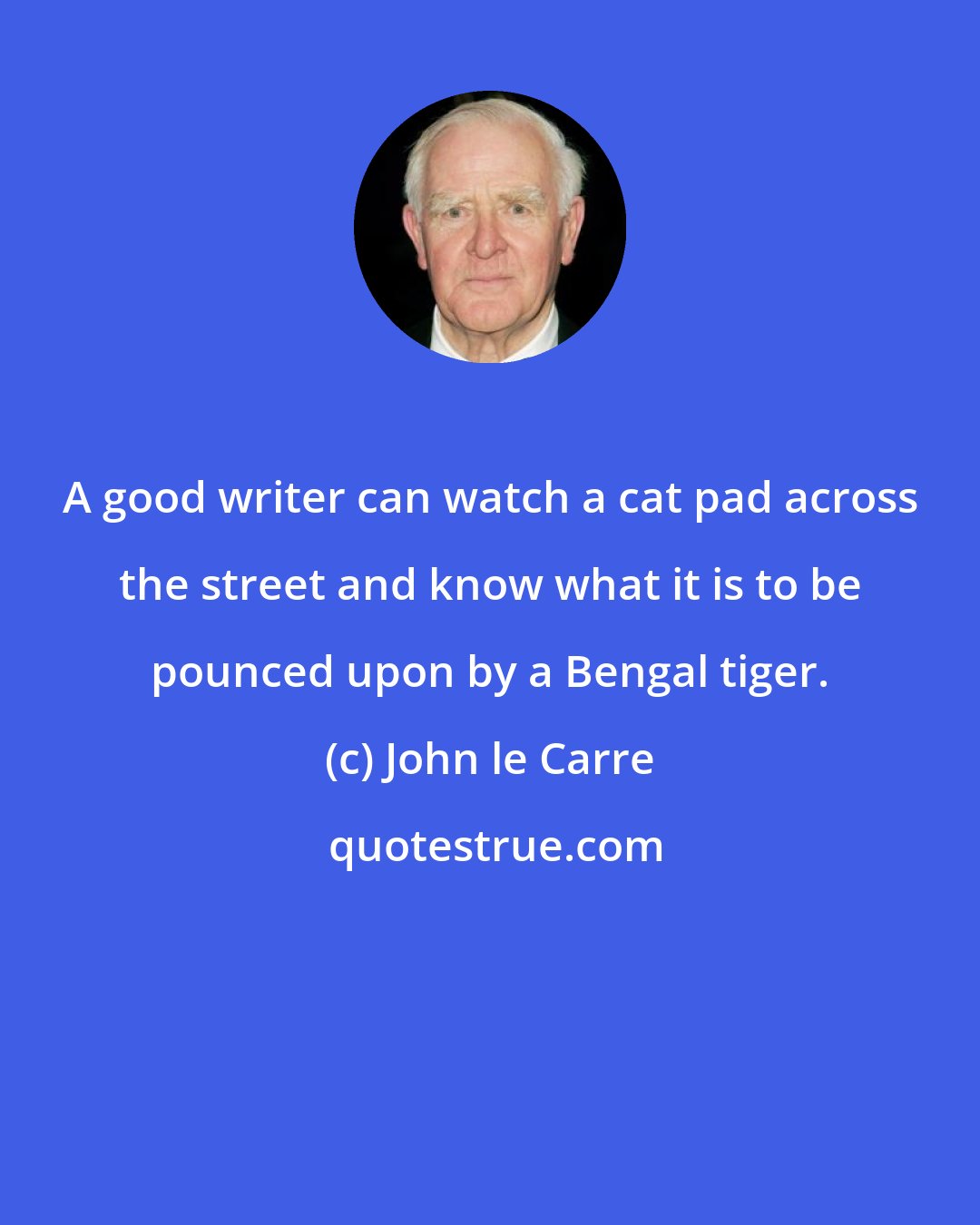 John le Carre: A good writer can watch a cat pad across the street and know what it is to be pounced upon by a Bengal tiger.