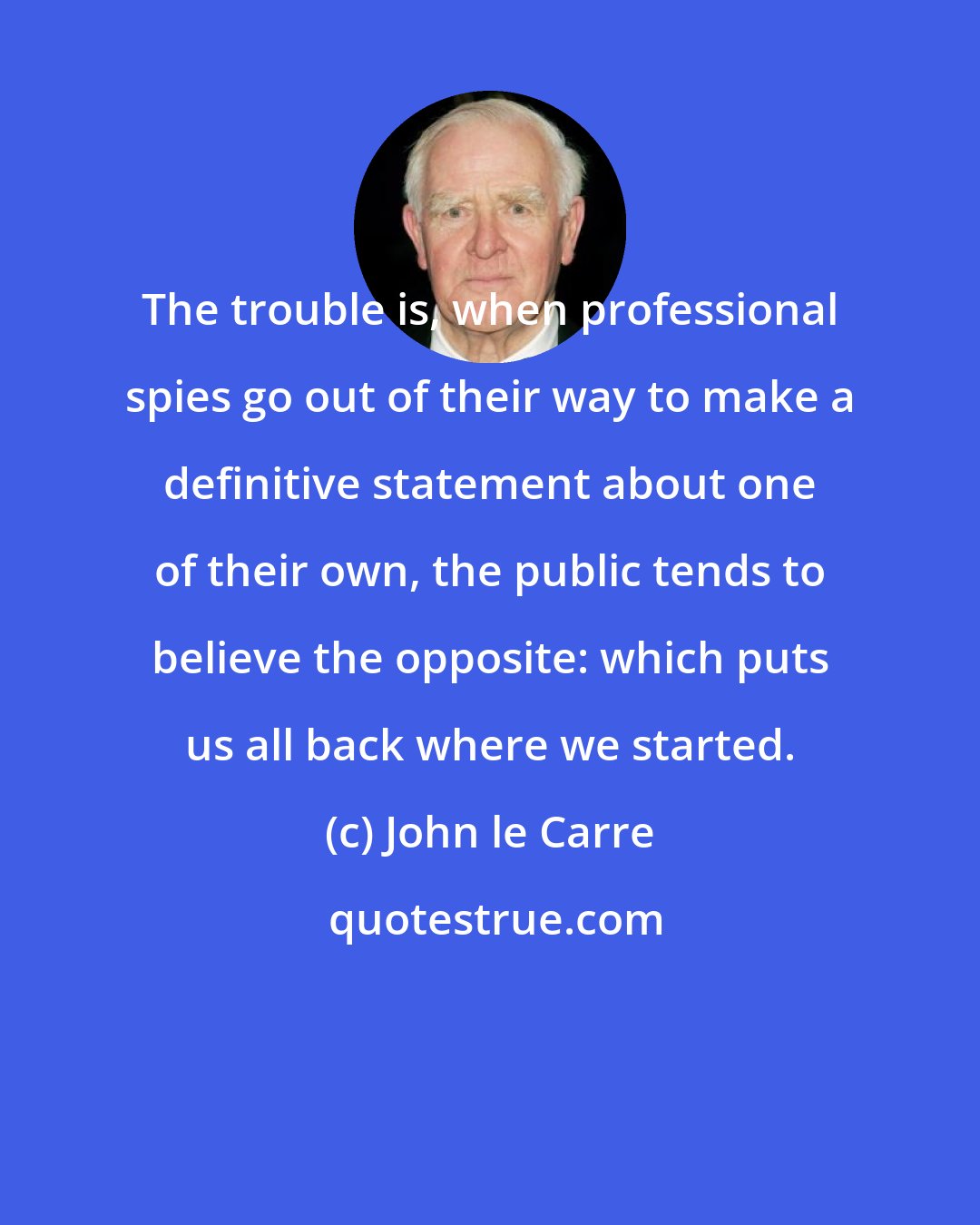 John le Carre: The trouble is, when professional spies go out of their way to make a definitive statement about one of their own, the public tends to believe the opposite: which puts us all back where we started.