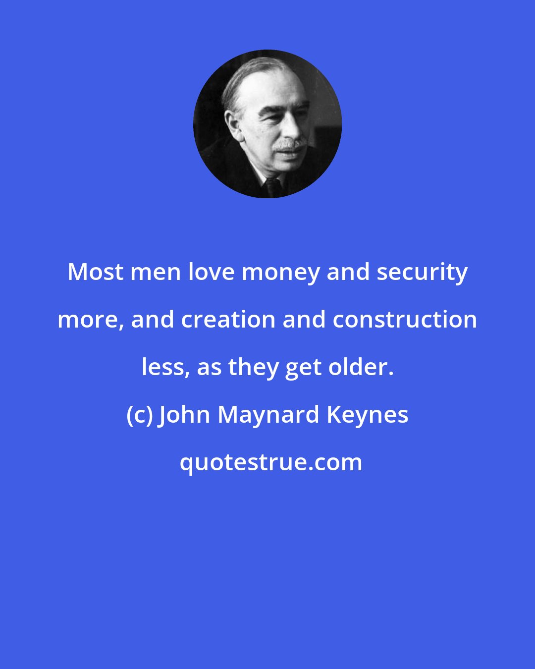 John Maynard Keynes: Most men love money and security more, and creation and construction less, as they get older.