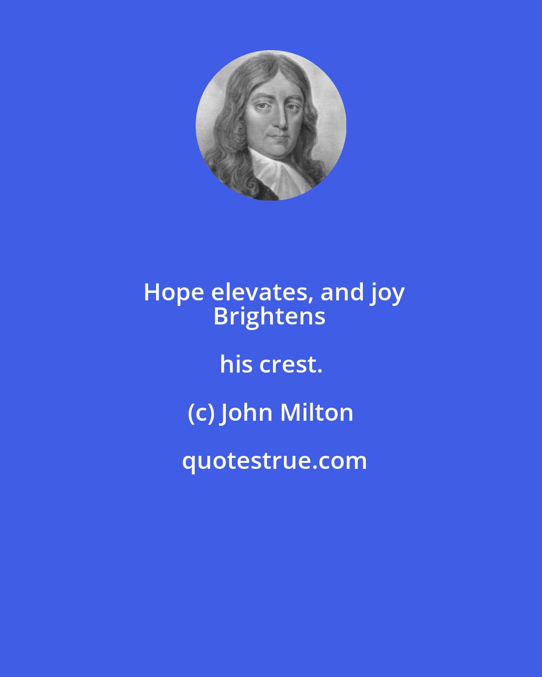 John Milton: Hope elevates, and joy
Brightens his crest.